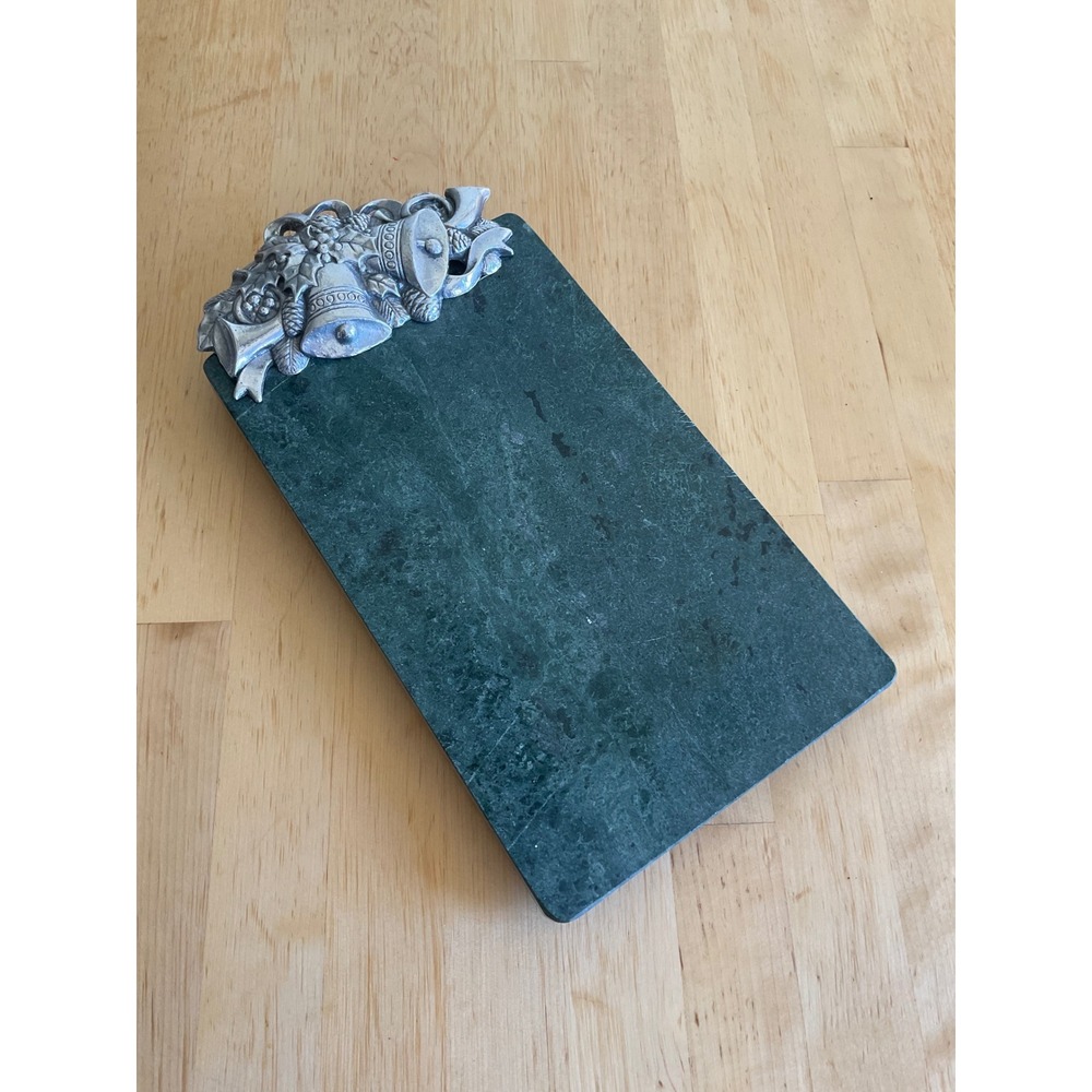 Green Marble Cheese Board Serving Tray  Decorative Silver Bell Handle Holiday